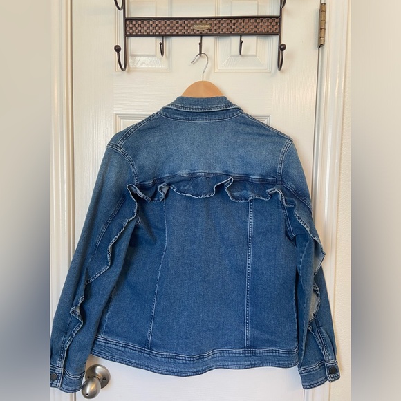 Avec Les Filles - Anthropologie Jean Jacket with Indigo Ruffle - Size Large - Picture 6 of 6